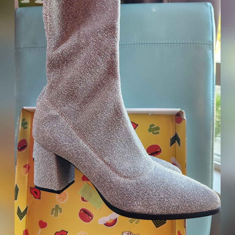 SILVER OTK Privileged by LEMON DROP Over the Knee Glitzy Stretch Pull On Boots 9 - Picture 12 of 12